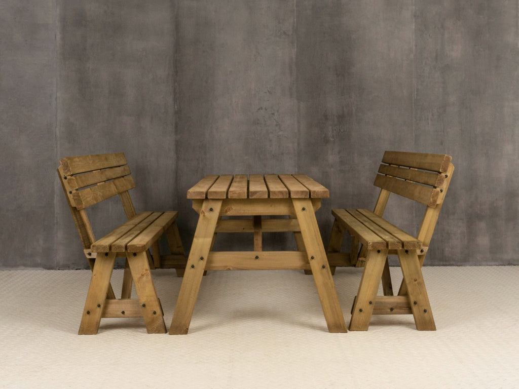 Victoria Picnic Table & Benches Set with Backrest — Rustic Finish
