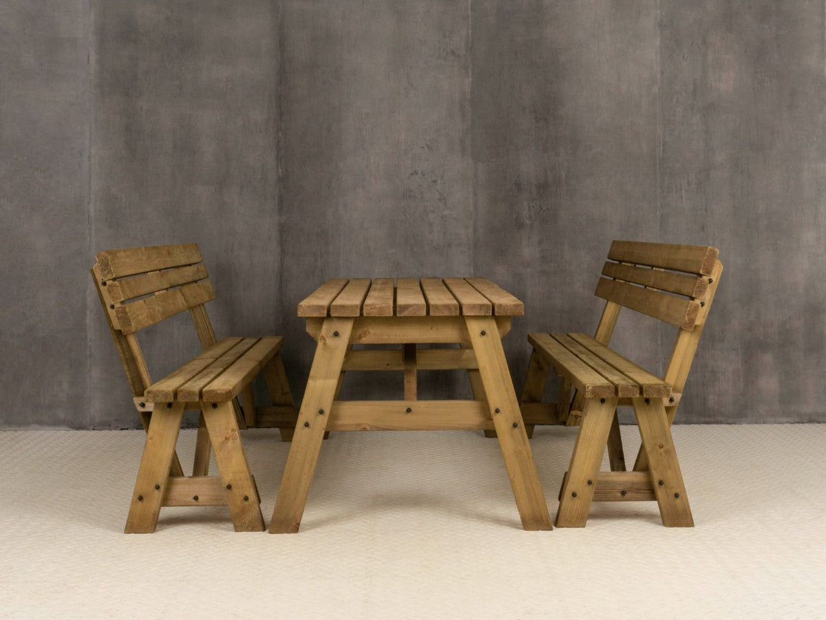 Victoria Picnic Table & Benches Set with Backrest — Rustic Finish