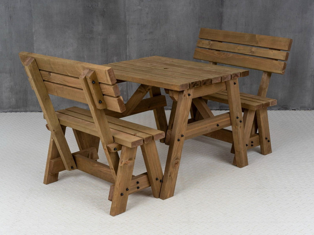 Victoria Picnic Table & Benches Set with Backrest — Rustic Finish
