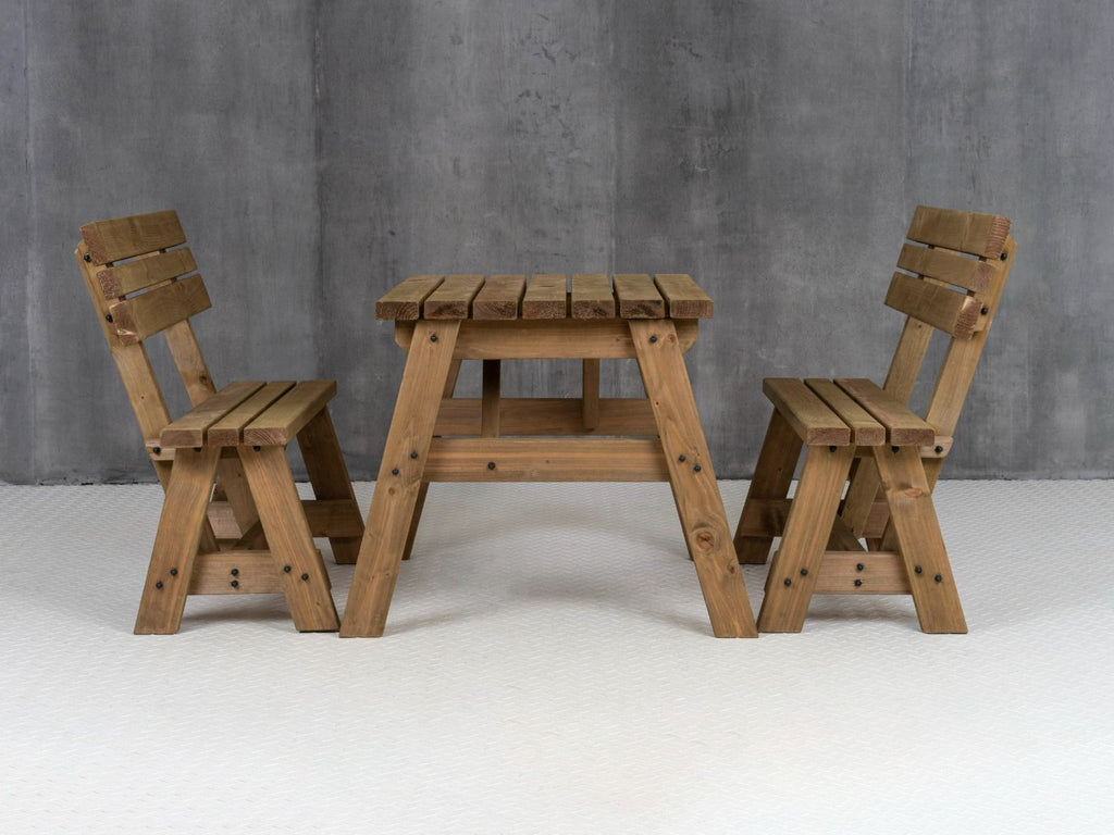 Victoria Picnic Table & Benches Set with Backrest — Rustic Finish