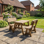 Victoria Picnic Table & Benches Set with Backrest — Rustic Finish