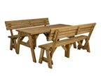 Victoria Picnic Table & Benches Set with Backrest — Rustic Finish