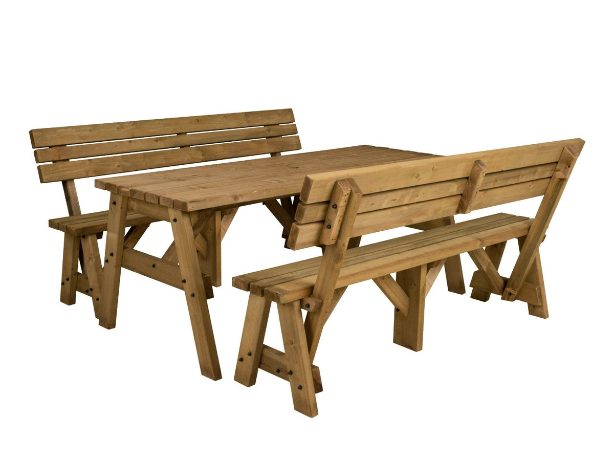Victoria Picnic Table & Benches Set with Backrest — Rustic Finish