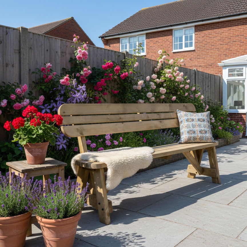 Victoria Rounded Garden Fence Bench with Backrest - Rustic Finish