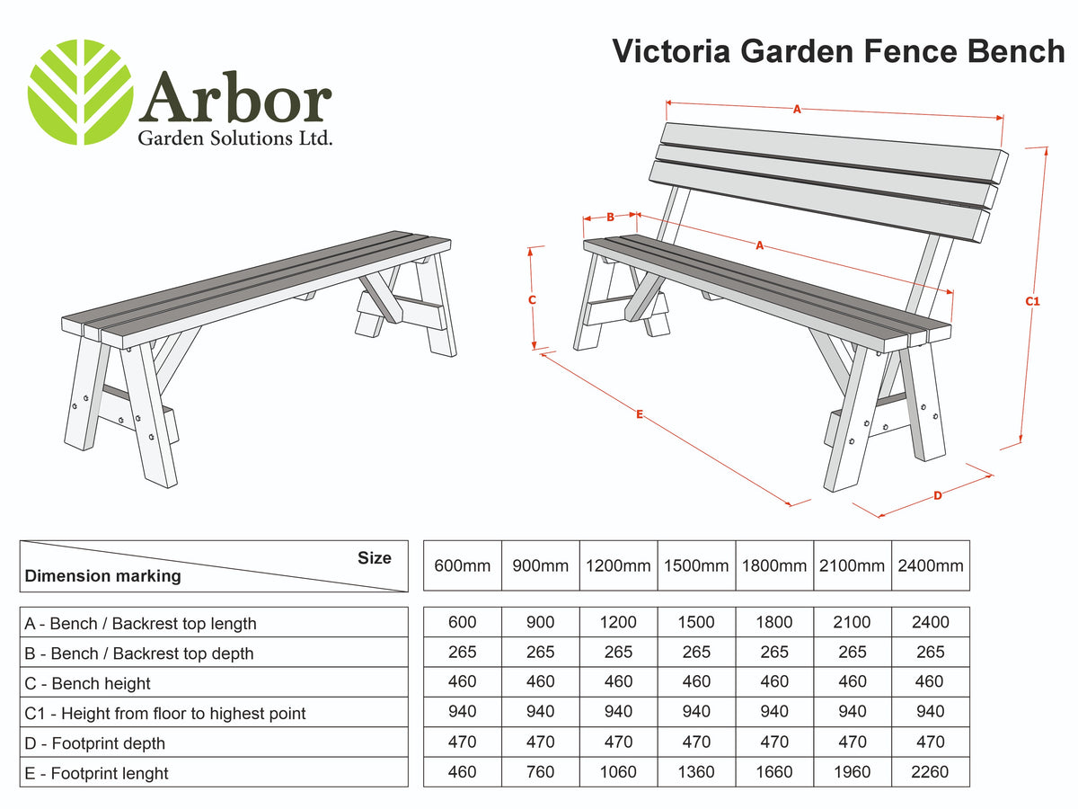 Victoria Rounded Garden Fence Bench with Backrest - Rustic Finish