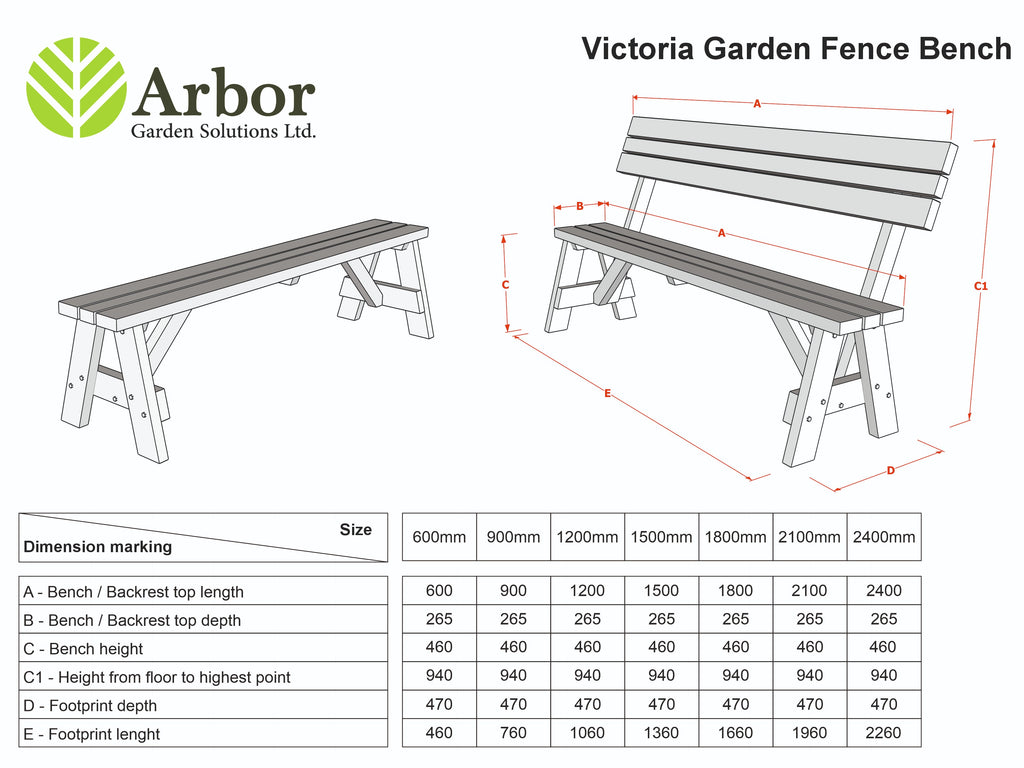 Victoria Rounded Garden Fence Bench with Backrest