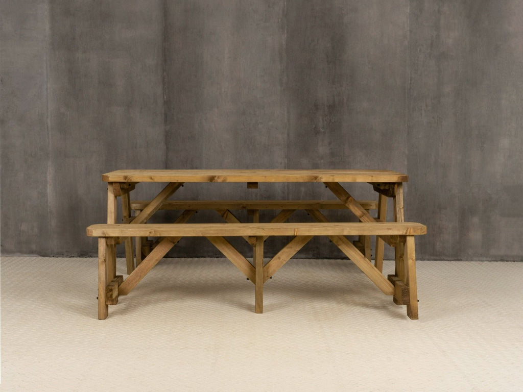 Victoria Rounded Picnic Table & Benches Set — Rustic Finish