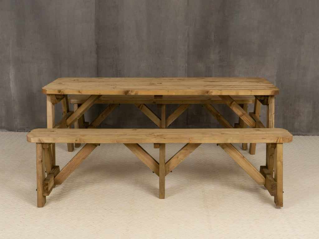 Victoria Rounded Picnic Table & Benches Set — Rustic Finish