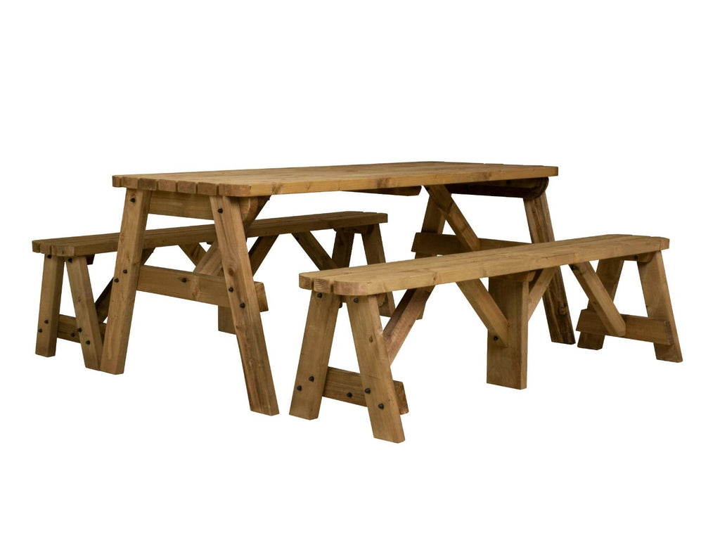 Victoria Rounded Picnic Table & Benches Set — Rustic Finish