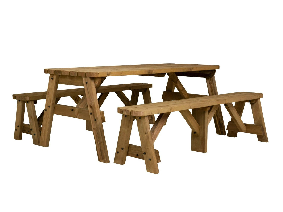 Victoria Rounded Picnic Table & Benches Set — Rustic Finish