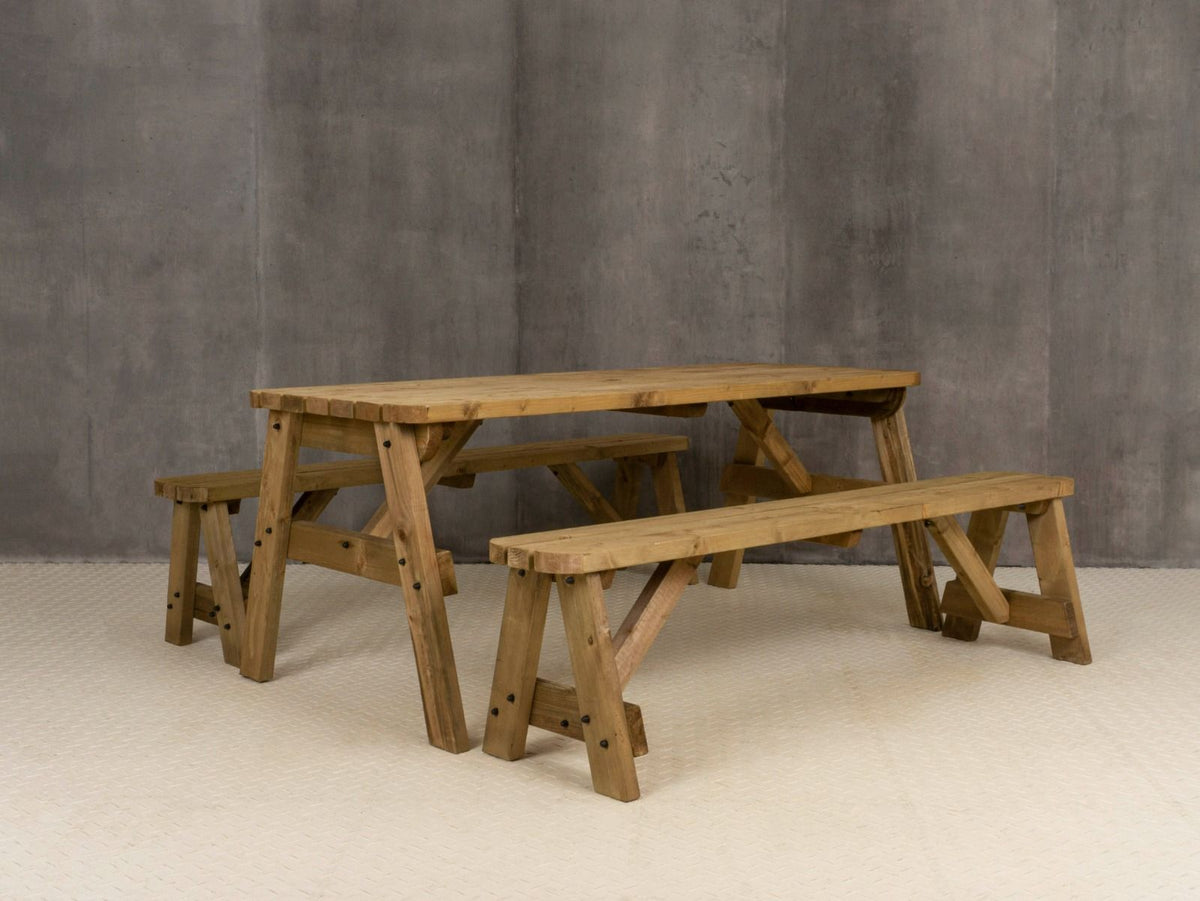 Victoria Rounded Picnic Table & Benches Set — Rustic Finish