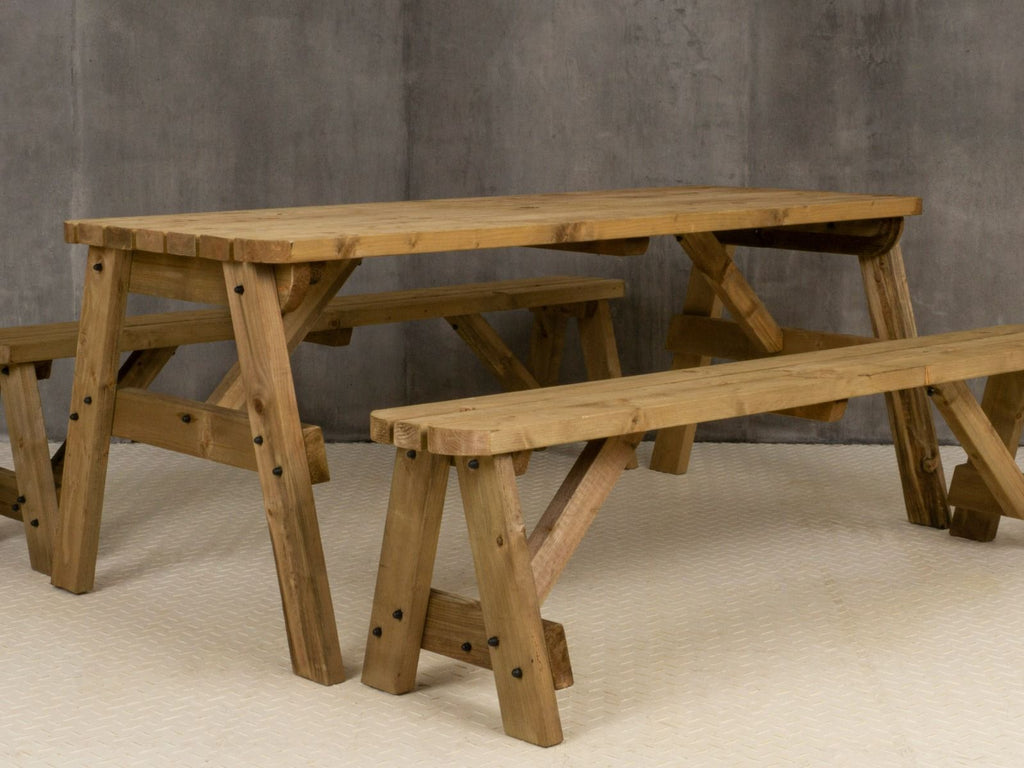 Victoria Rounded Picnic Table & Benches Set — Rustic Finish