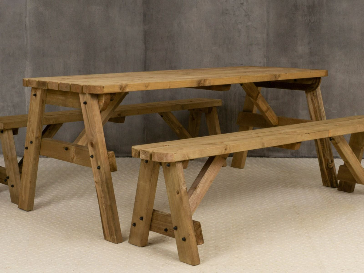 Victoria Rounded Picnic Table & Benches Set — Rustic Finish