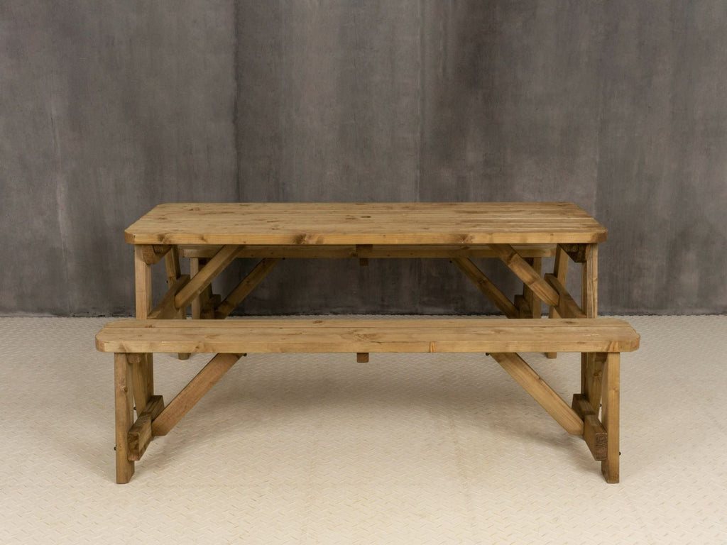 Victoria Rounded Picnic Table & Benches Set — Rustic Finish