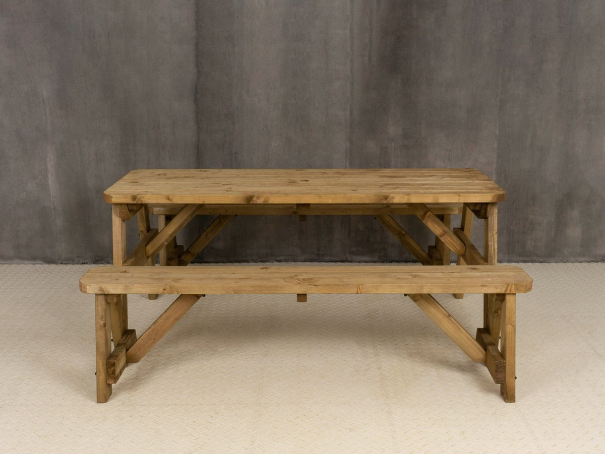 Victoria Rounded Picnic Table & Benches Set — Rustic Finish