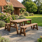 Victoria Rounded Picnic Table & Benches Set — Rustic Finish