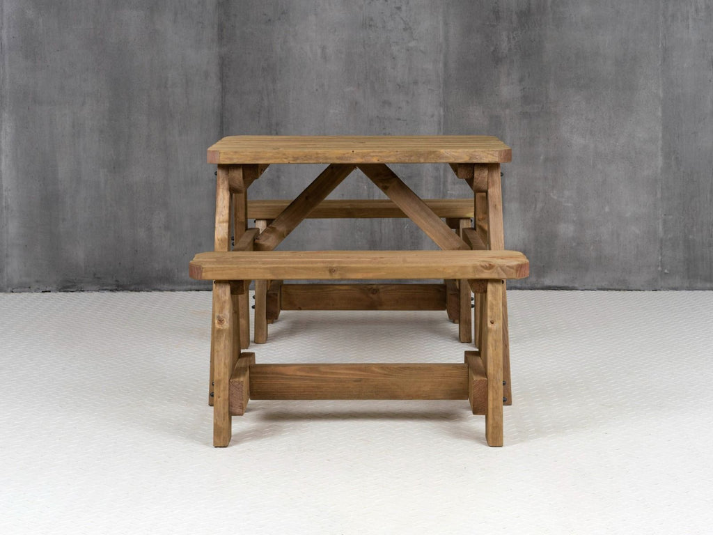 Victoria Rounded Picnic Table & Benches Set — Rustic Finish