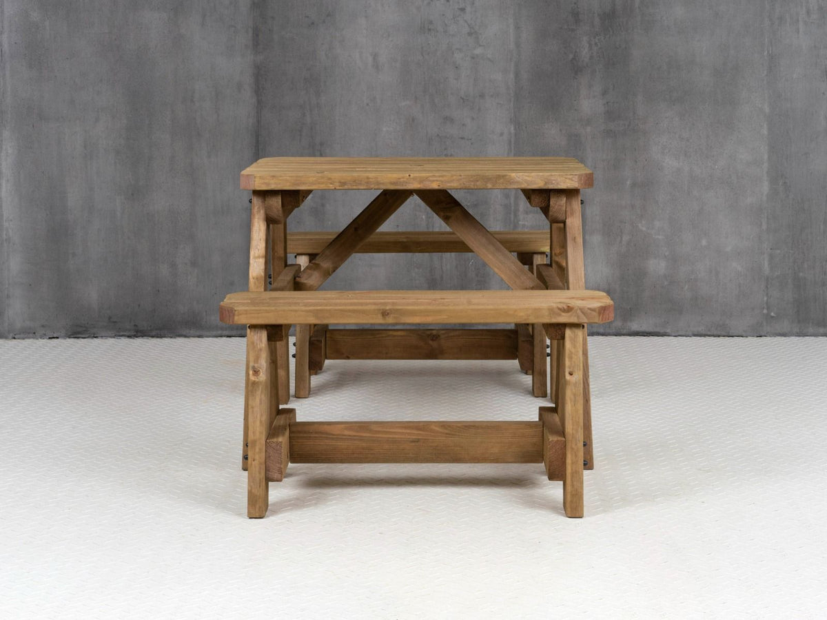 Victoria Rounded Picnic Table & Benches Set — Rustic Finish
