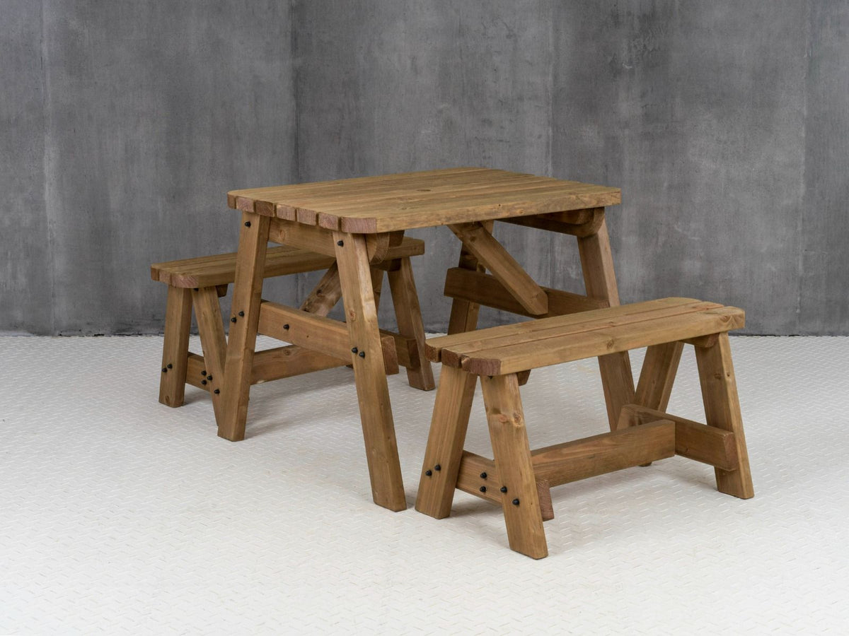 Victoria Rounded Picnic Table & Benches Set — Rustic Finish