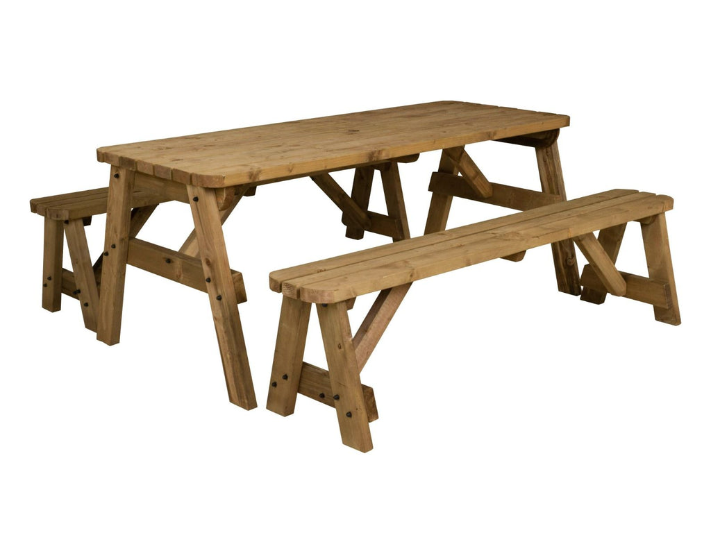 Victoria Rounded Picnic Table & Benches Set — Rustic Finish