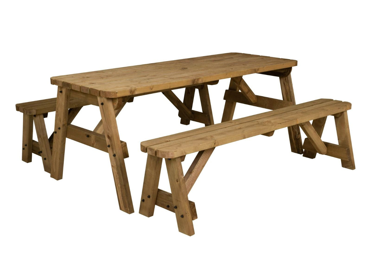 Victoria Rounded Picnic Table & Benches Set — Rustic Finish