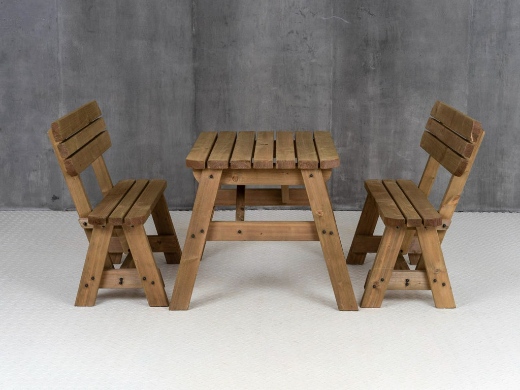 Victoria Rounded Picnic Table & Benches Set with Backrest — Rustic Finish
