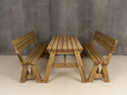 Victoria Rounded Picnic Table & Benches Set with Backrest — Rustic Finish