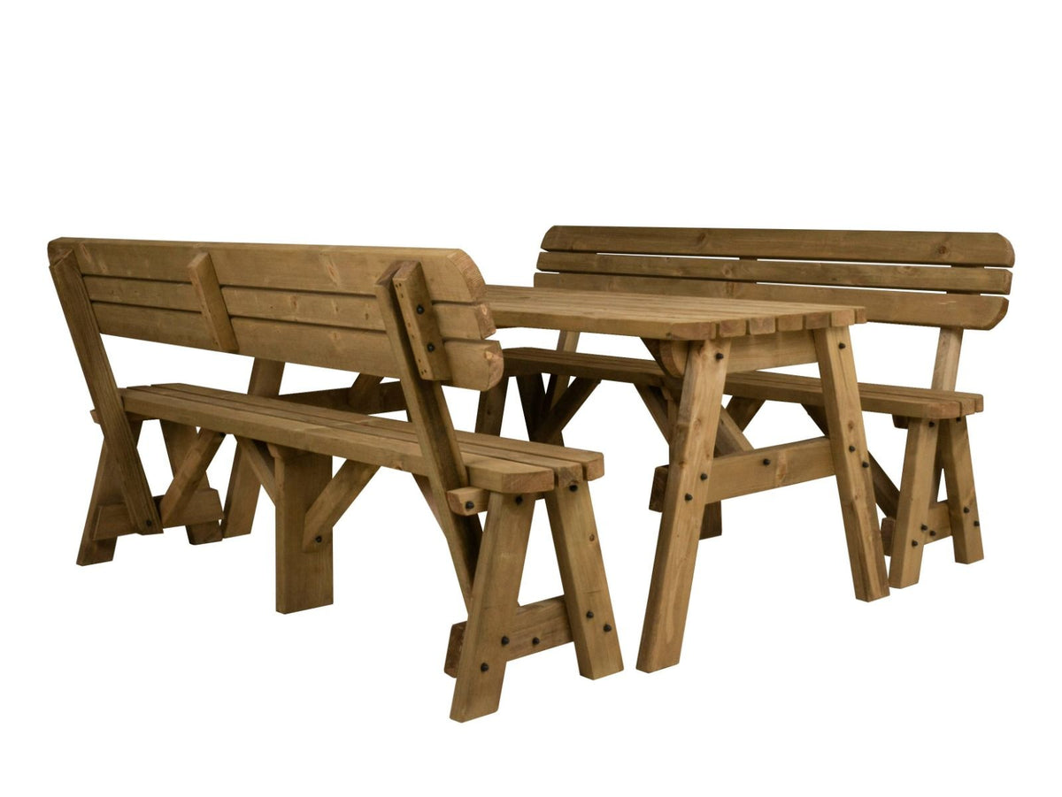 Victoria Rounded Picnic Table & Benches Set with Backrest — Rustic Finish