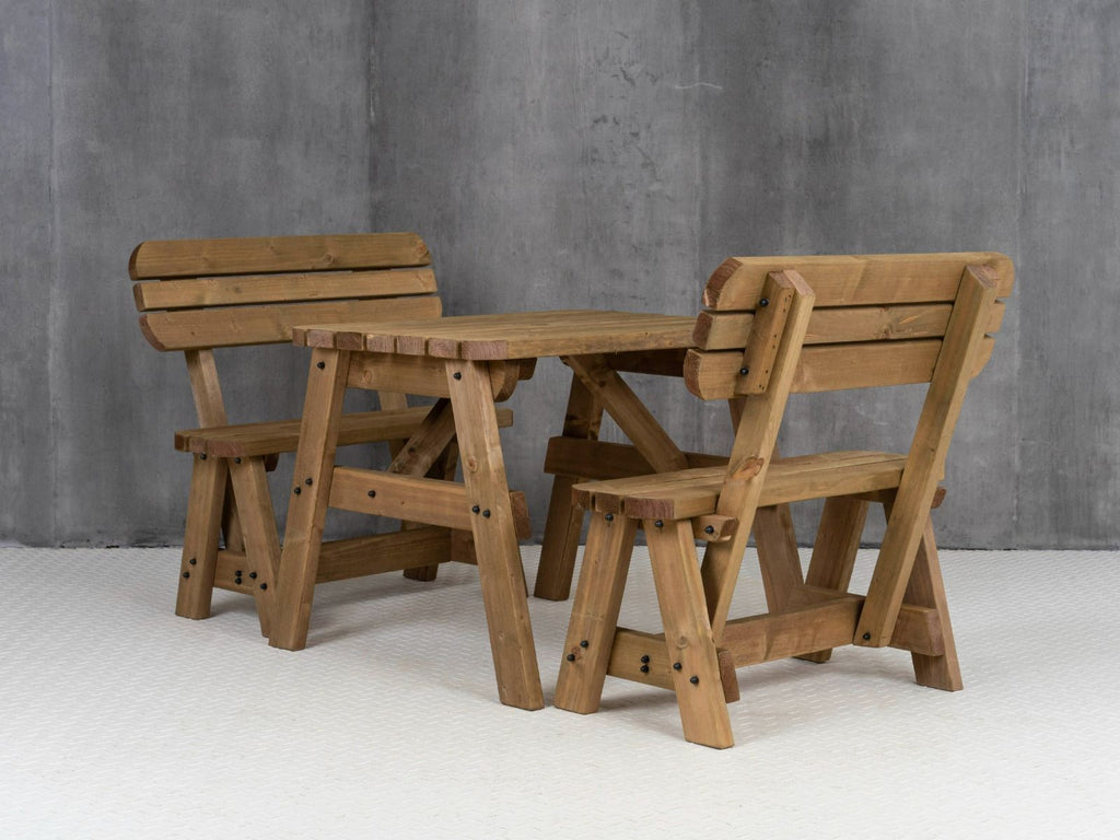 Victoria Rounded Picnic Table & Benches Set with Backrest — Rustic Finish