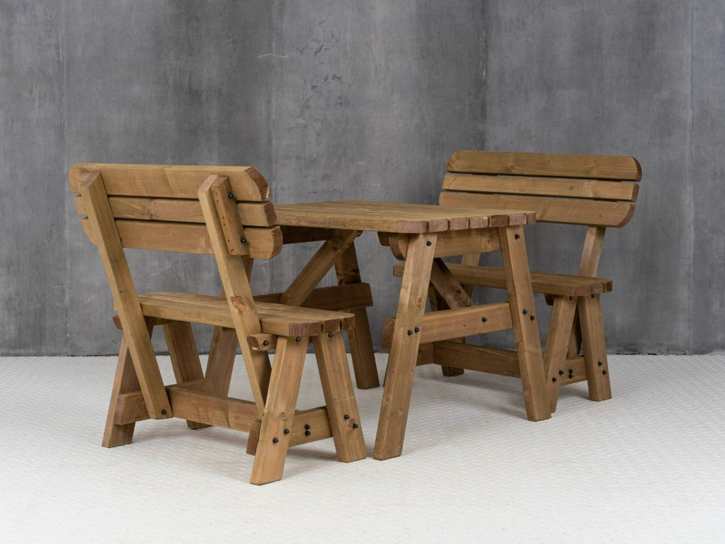 Victoria Rounded Picnic Table & Benches Set with Backrest — Rustic Finish
