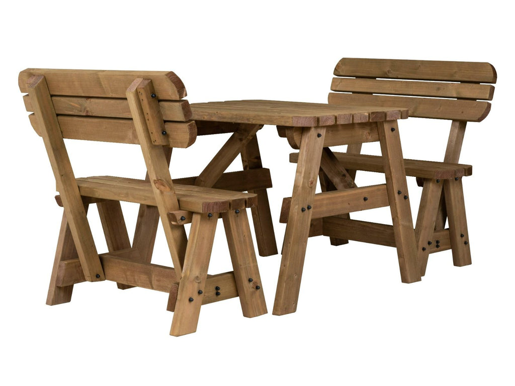 Victoria Rounded Picnic Table & Benches Set with Backrest — Rustic Finish