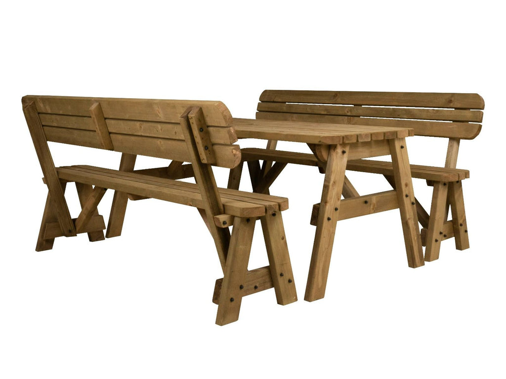 Victoria Rounded Picnic Table & Benches Set with Backrest — Rustic Finish