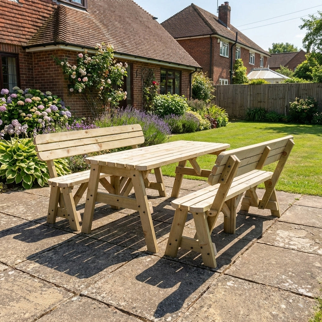 Victoria Rounded Picnic Table & Benches Set with Backrest