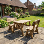 Victoria Rounded Picnic Table & Benches Set with Backrest — Rustic Finish