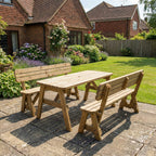 Victoria Rounded Picnic Table & Benches Set with Backrest — Rustic Finish