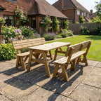 Victoria Rounded Picnic Table & Benches Set with Backrest — Rustic Finish
