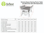Victoria Space-Saving Rounded Picnic Table & Benches Set with Backrest