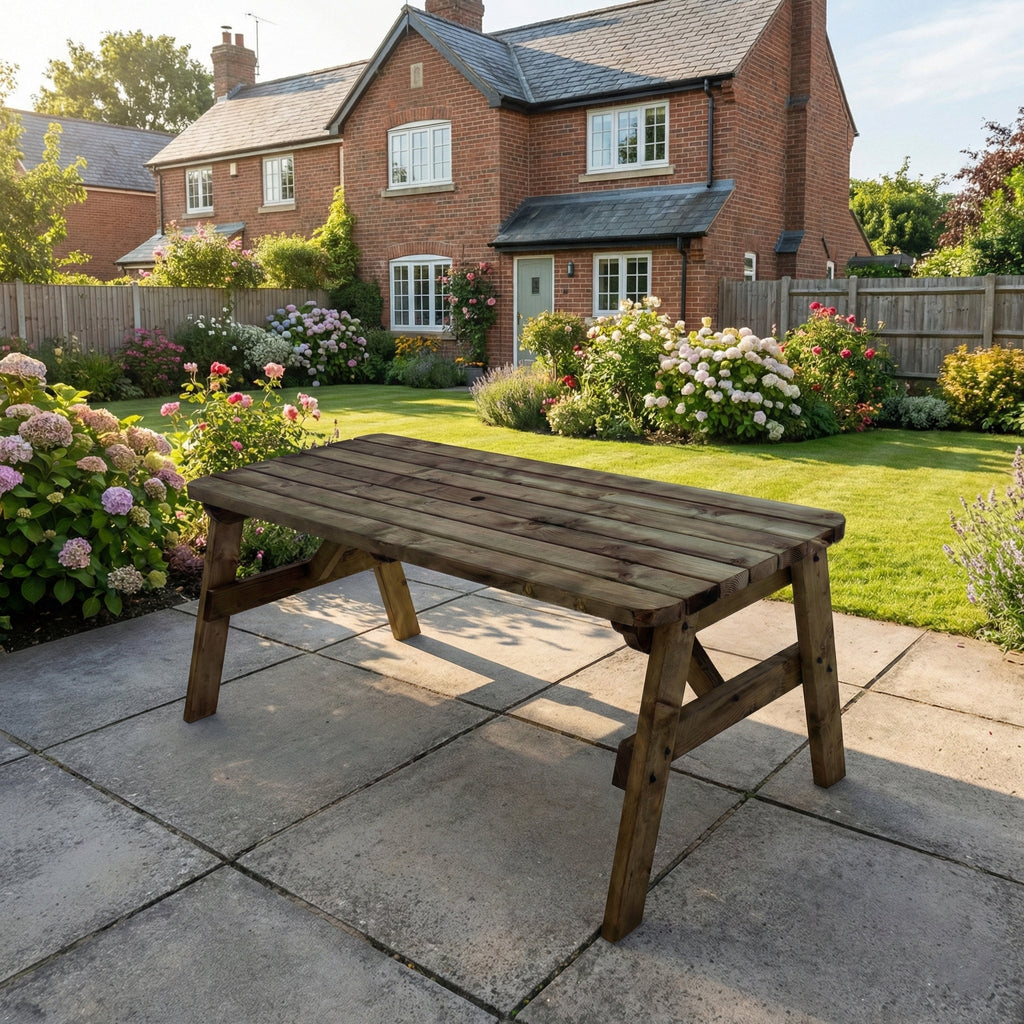 Victoria Rounded Wooden Garden Table — Rustic Finish