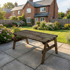 Victoria Rounded Wooden Garden Table — Rustic Finish