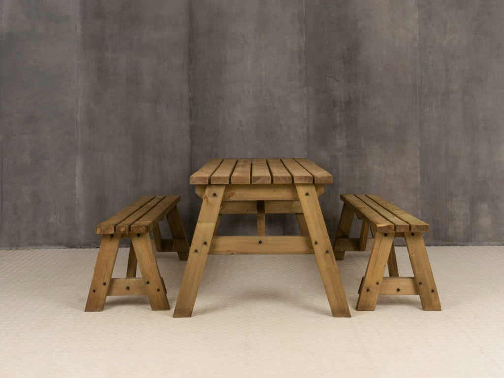 Victoria Space-Saving Picnic Table & Benches Set — Rustic Finish