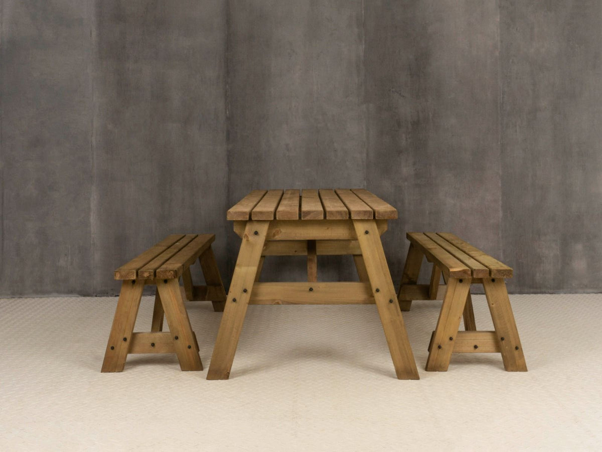 Victoria Space-Saving Picnic Table & Benches Set — Rustic Finish