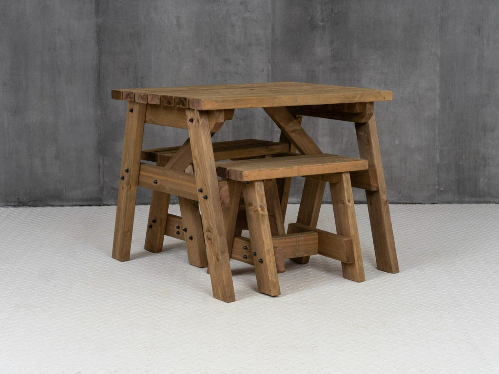 Victoria Space-Saving Picnic Table & Benches Set — Rustic Finish
