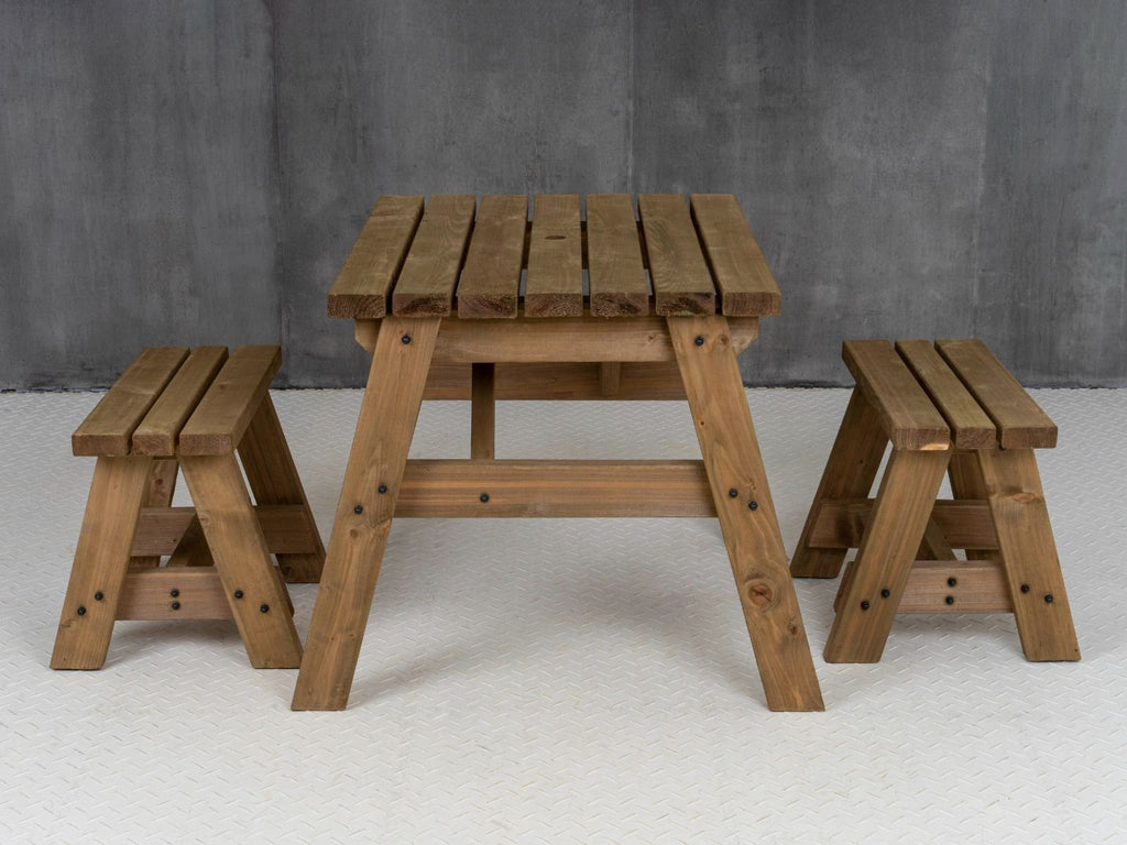 Victoria Space-Saving Picnic Table & Benches Set — Rustic Finish