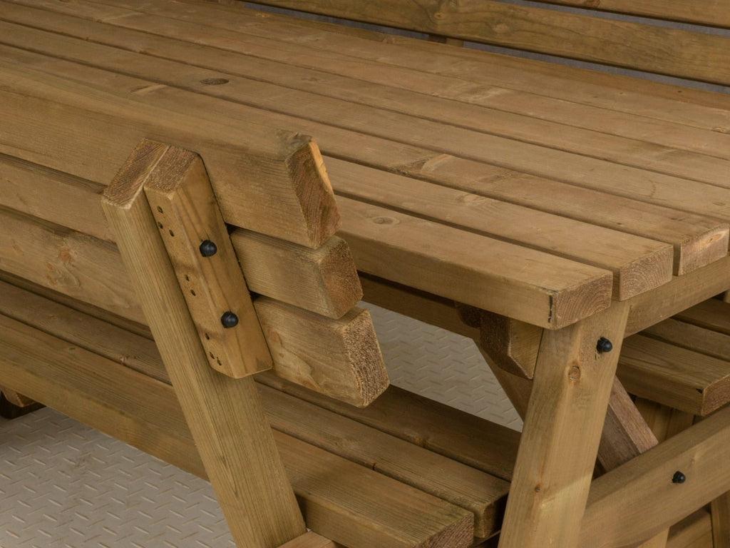 Victoria Space-Saving Picnic Table & Benches Set with Backrest — Rustic Finish