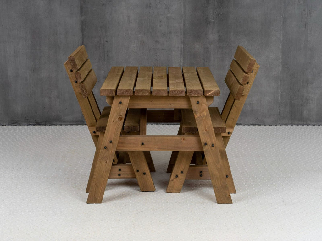 Victoria Space-Saving Picnic Table & Benches Set with Backrest — Rustic Finish
