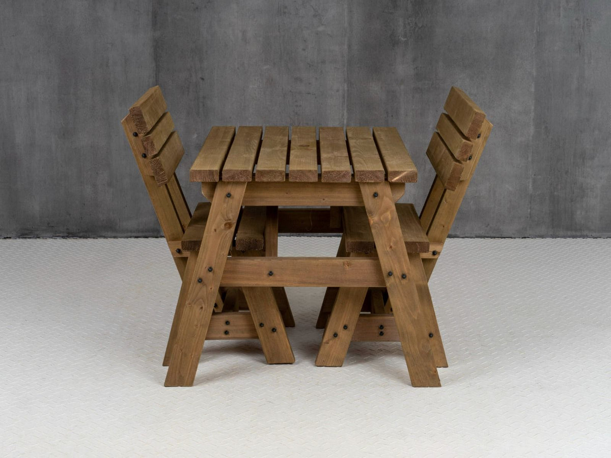 Victoria Space-Saving Picnic Table & Benches Set with Backrest — Rustic Finish