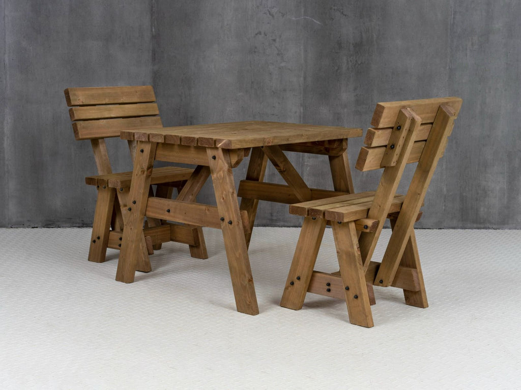 Victoria Space-Saving Picnic Table & Benches Set with Backrest — Rustic Finish