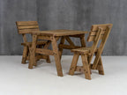 Victoria Space-Saving Picnic Table & Benches Set with Backrest — Rustic Finish