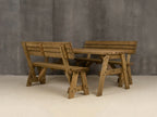 Victoria Space-Saving Picnic Table & Benches Set with Backrest — Rustic Finish