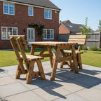 Victoria Space-Saving Picnic Table & Benches Set with Backrest — Rustic Finish